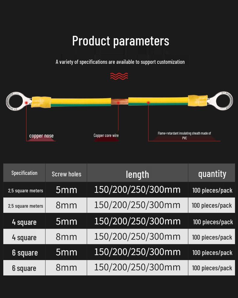 Flexible Copper Yellow-Green Bicolor Grounding Wire for 4 Square Photovoltaic Cable Tray and Distribution Box