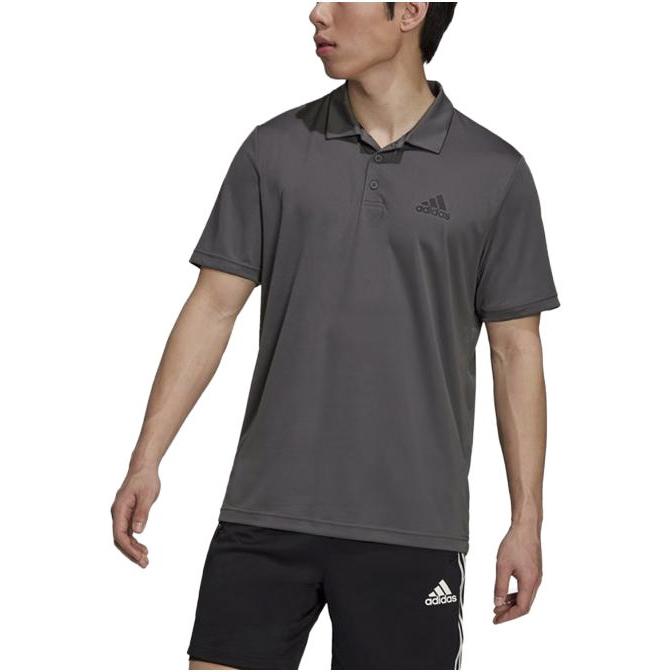 Adidas Logo Print Collar Short Sleeve Polo Shirt Men Tops Gray H30285