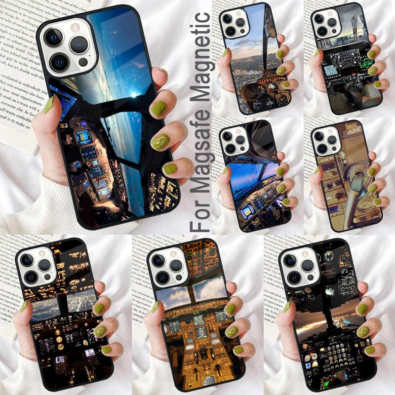 Cool Airplane Cockpit Soft Phone Case for iPhone 17 Air 16e Pro max 15 Pro 13 14 Plus 11 12 MagSafe Magnetic Coque