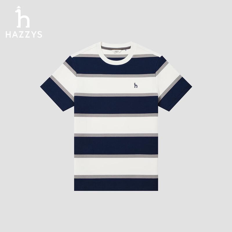 HAZZYS Men s 2026 Summer Wide-Striped Round Neck Short Sleeve T-Shirt XL