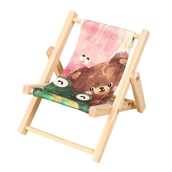 Phone Stand Solid Wood Canvas Construction Mini Lounge Chair Design Multi-Angle Adjustable Phone Holder Desktop Ornament