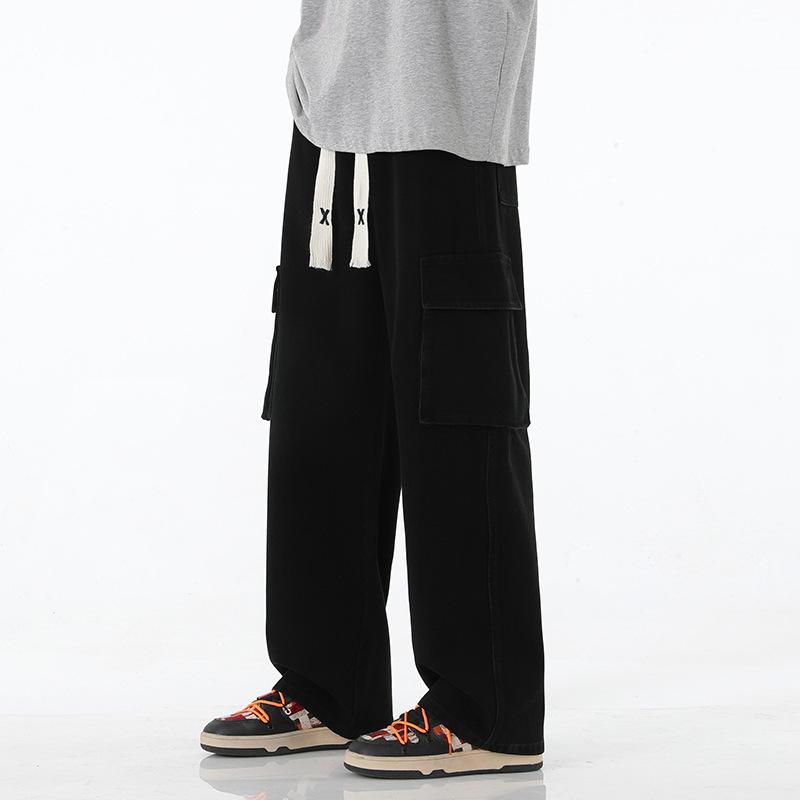 

Осенние мужские джинсы-карго, мешковатые, американские, уличного стиля, с карманами Y2K, модные, уличные, винтажные, широкие брюки S чёрный