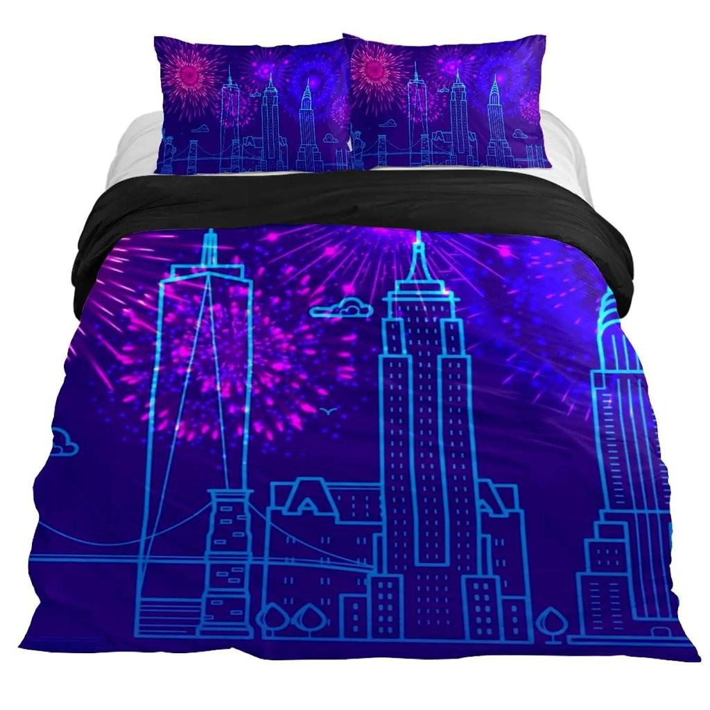 New York Duvet Cover Set, Skyline Print Decorative 2/3 Piece Bedding Set With Pillow Shams, Twin Full Queen King Size Room Decor