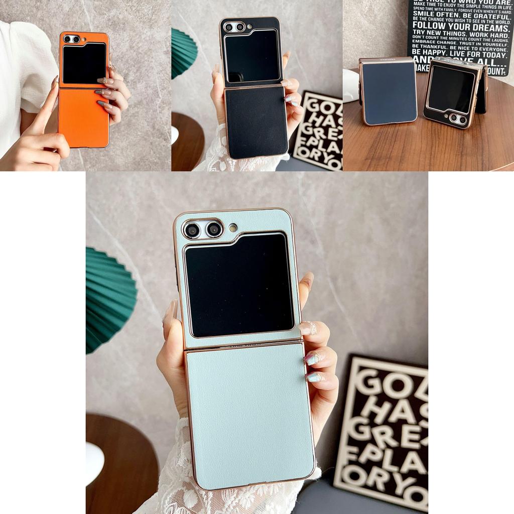 Durable Electroplated Leather Texture Phone Case For Samsung Galaxy Z Flip5 Anti-shock