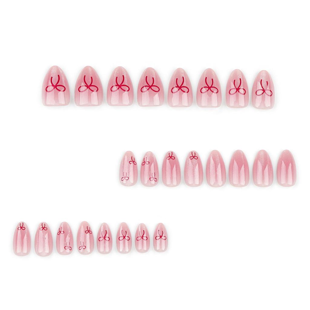 24-Piece Pink Cat Eye Press-On Nails with Bow Design