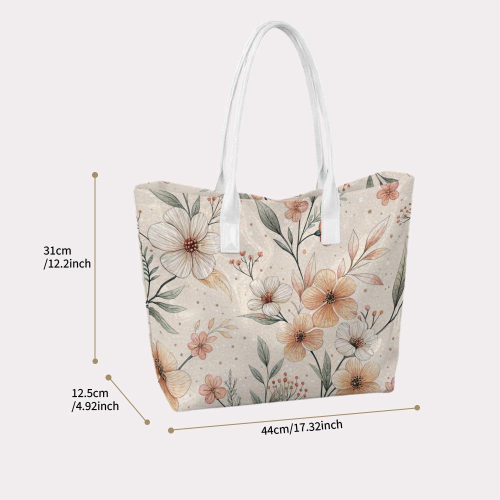 Elegant Floral Printed Large Capacity Daily Tote Bag for Women Fashion Casual Outdoor Shopping Commute Handbag
