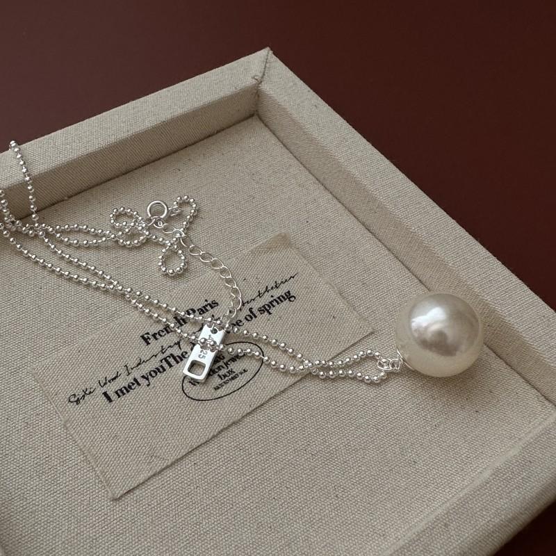 

S925 Sterling Silver Niche Design Shi Jia Pearl Sweater Chain Korean Style Simple Retro Necklace 925 silver
