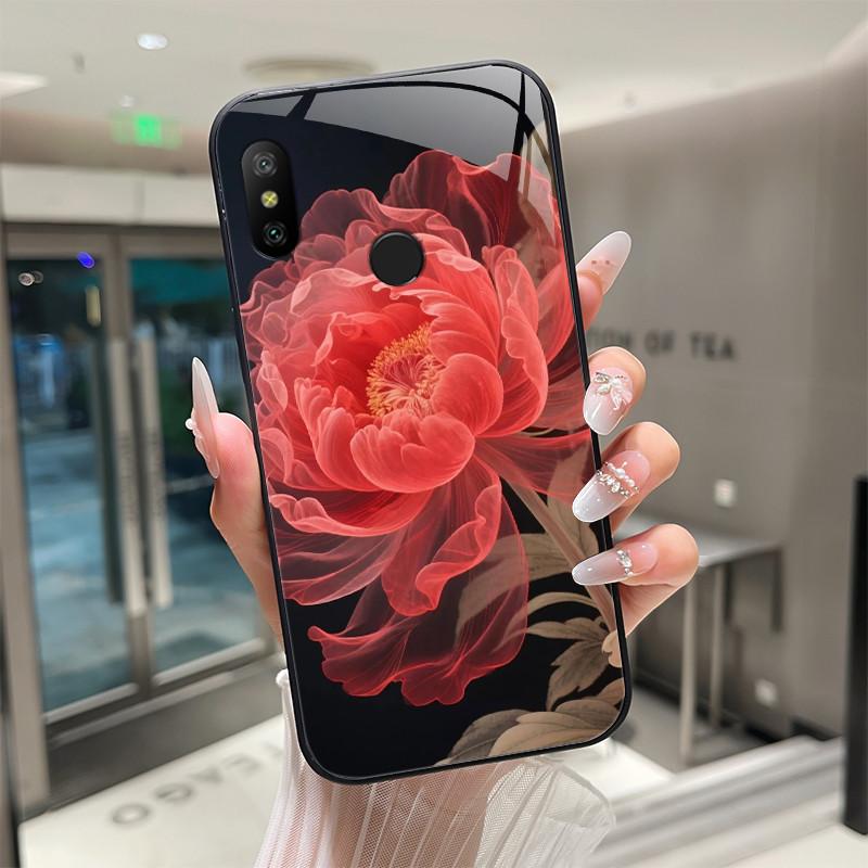 Beautiful Flower Cute Cartoon Cats Case For Xiaomi Mi A2 / Mi A2 Lite Tempered Glass Phone Case Protective Back Cover Hard Shell