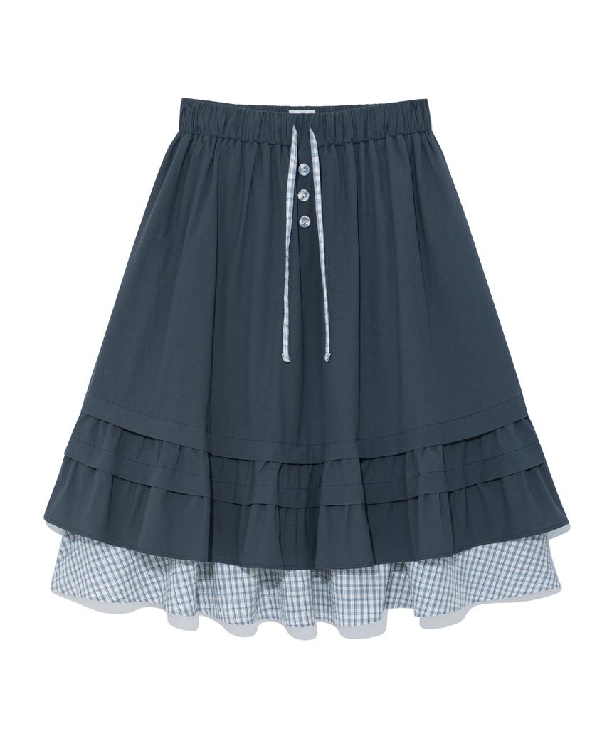 The Coldest Moment (W) Tcm Check Pintuck Layered Skirt (Navy)