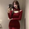 Polo Collar Bottoming Short Skirt Women's Autumn and Winter New Pure Desire Sexy Slim-fitting Hip Skirt Waist and Thin Long-sleeved Dress