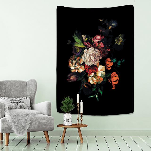 Blumenkunst Pfingstrose Malerei Wandteppich NordicoLandscape Illustration Wandbehang Böhmischer Mond Psychedelisches Mandala Home Decor