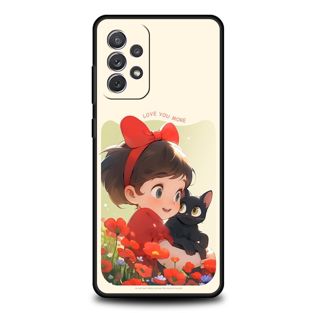 Cute Cartoon Black Cat Phone Case for Samsung A57 A37 A51 A71 A21S A17 A15 A25 A41 A23 A33 A53 A73 A07 A05S A13 A35 A55 5G Cover