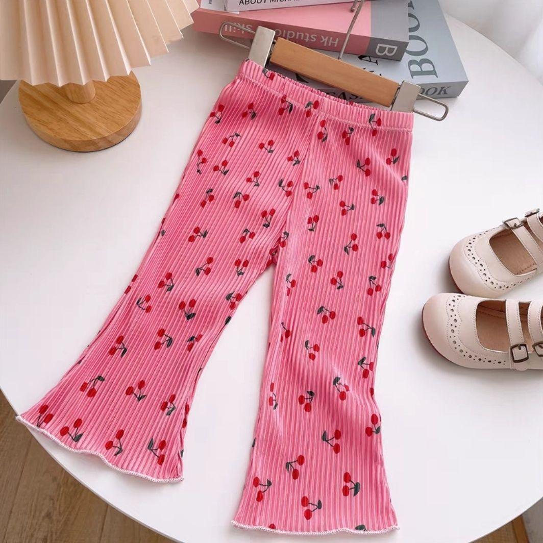 Korean Style Girls  Floral Polka Dot Flared Ice Silk Summer Pants - Toddler Fashion 120 cm