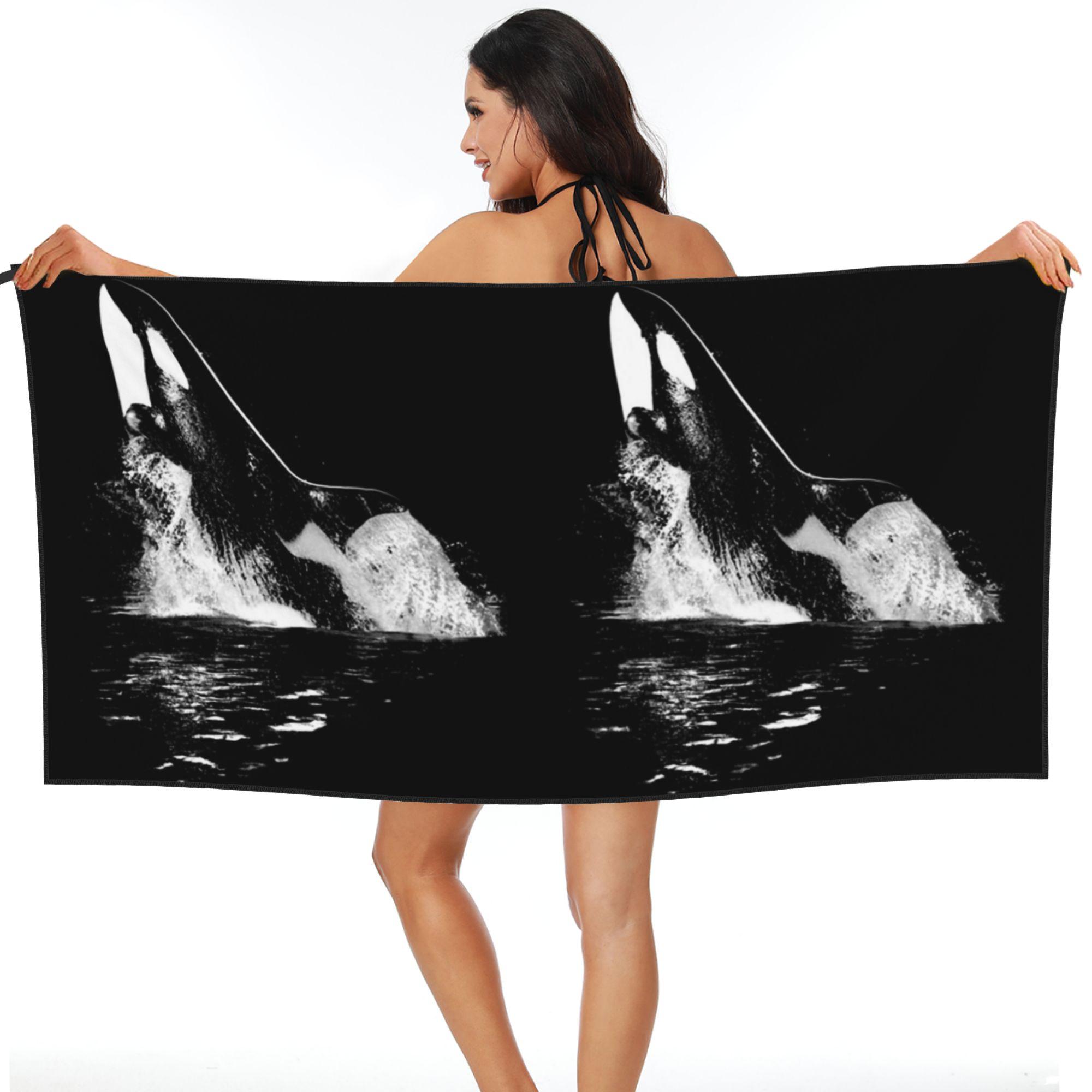 Lang Pattong White Orca Aquatic Sea Ocean Killer Whale Beach Towel Soft Microfiber Quick Dry Absorbent Quick Towels For Bath