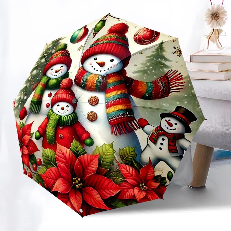 

1pc Snowman Winter Wonderland Automatic Opening Closing Umbrella, Portable 3-Fold Design with 8-Bone Iron Frame, Outdoor, Festive Gift for Fans, Trave