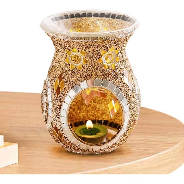 

Vintage Stained Glass Aroma Diffuser - Turkish Style Oil Warmer & Candle Holder - Glass Material, Color: A, Light Source: Candle