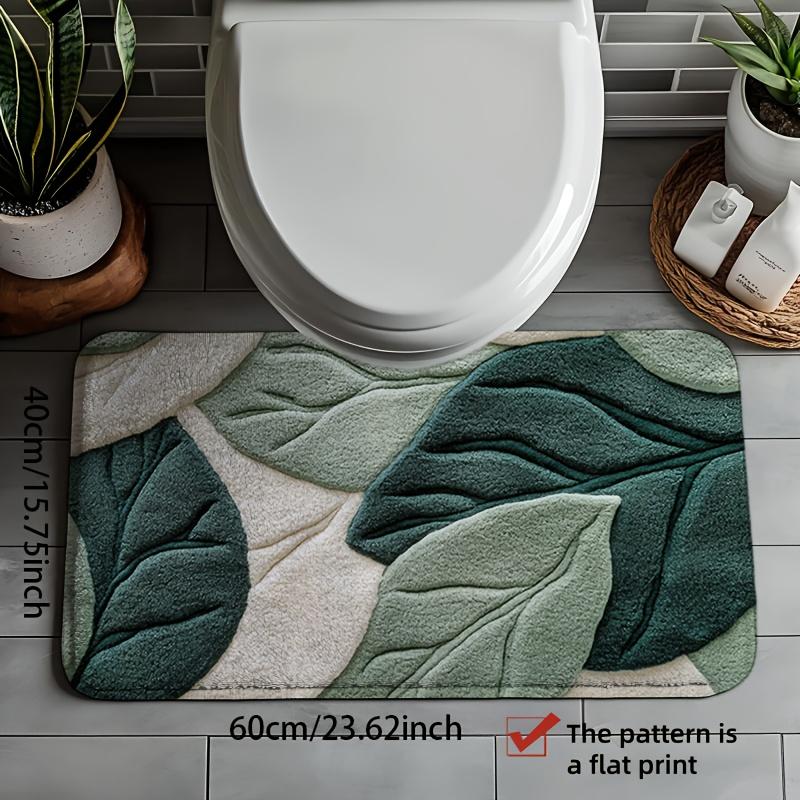 VIKAMA Nordic Style Green Leaf Bathroom Floor Mat, Bathroom Quick Drying Anti Slip Mat, Bathroom Door Absorbent Foot Mat