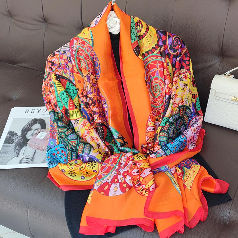 180*90cm muffler fashion Luxury Brand Scarf Women New Style Fashion Color Matching Print Silk Lady Popular Headcloth Beach Shawl