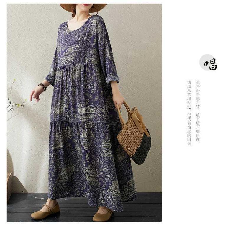 Round Neck Long Sleeve Loose Skinny Big Swing A-line Dress