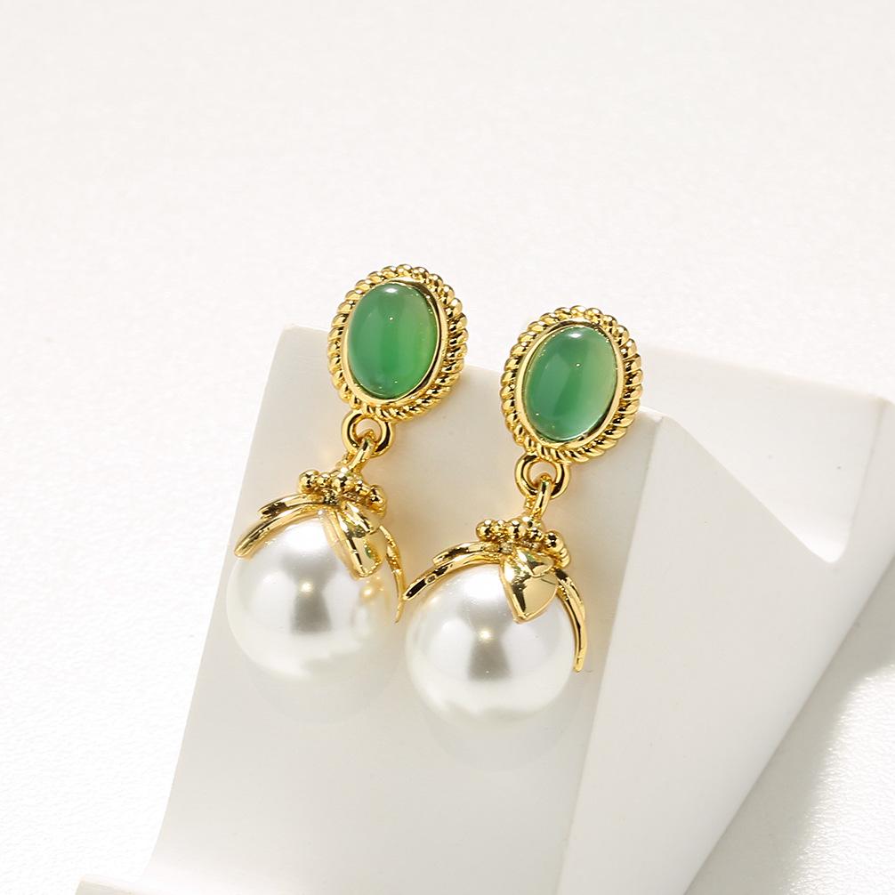 

Французские ретро большие серьги-подвески из жемчуга женские натуральные агат халцедон инкрустированные темперамент светлый роскошный суд