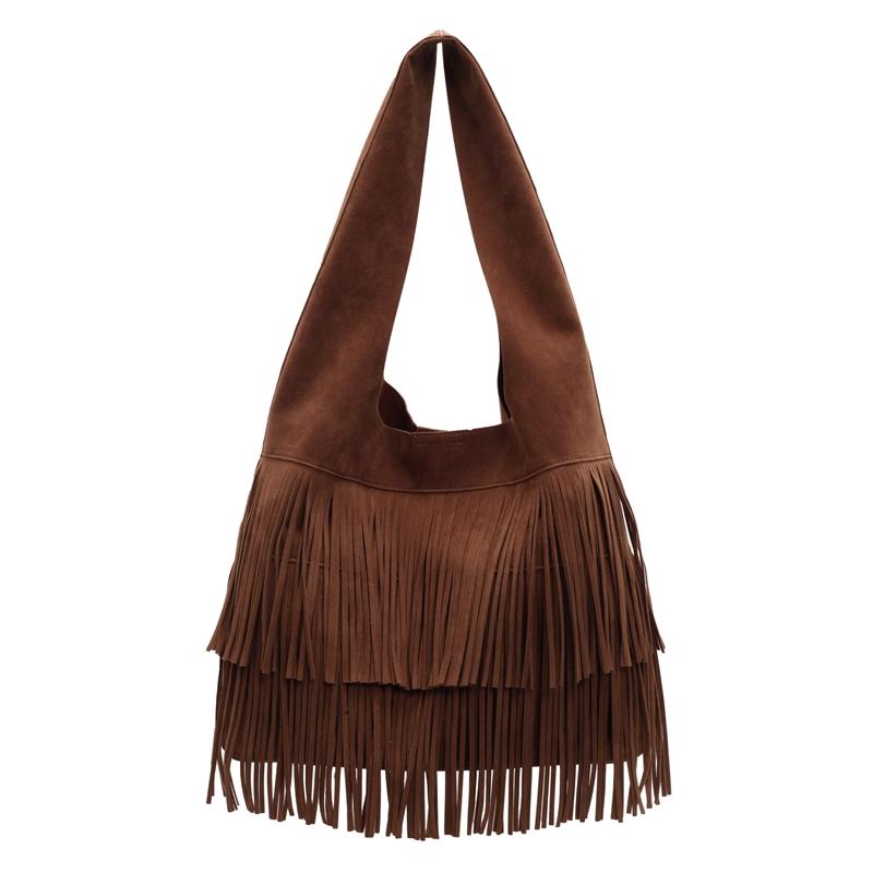 

Retro Matte Tassel Bag for Ladies High Capacity Soft Fabric Stitching Line Good Appearance Single Shoulder Bag Personality New