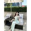 Seaside Vacation Artifact Mint Green Flower Suspender Skirt Women's Summer Waist Fishtail Pure Desire Slim-fitting Hip-wrapped Long Skirt