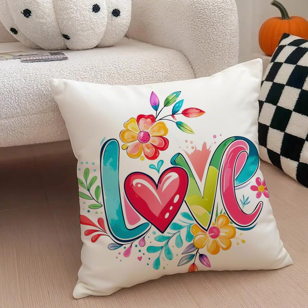 Valentines Day Gift with Heartshaped Pattern Cushion Cover Throw Pillow Cover Hidden Button Durable Polyester Chair Cushion