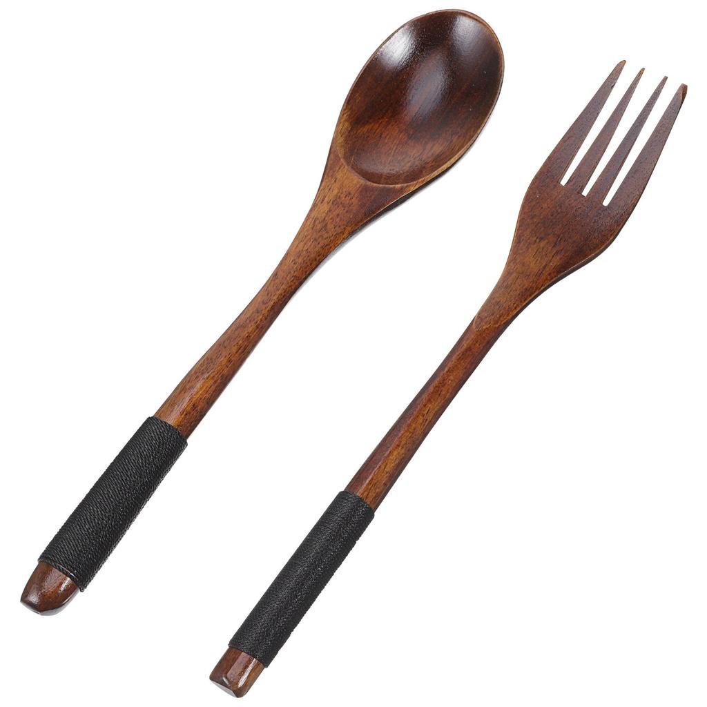 Portable Wooden Spoon with Fork Set Lightweight Easy Carry Tableware for Home Office Camping Hiking Outdoor Adventures