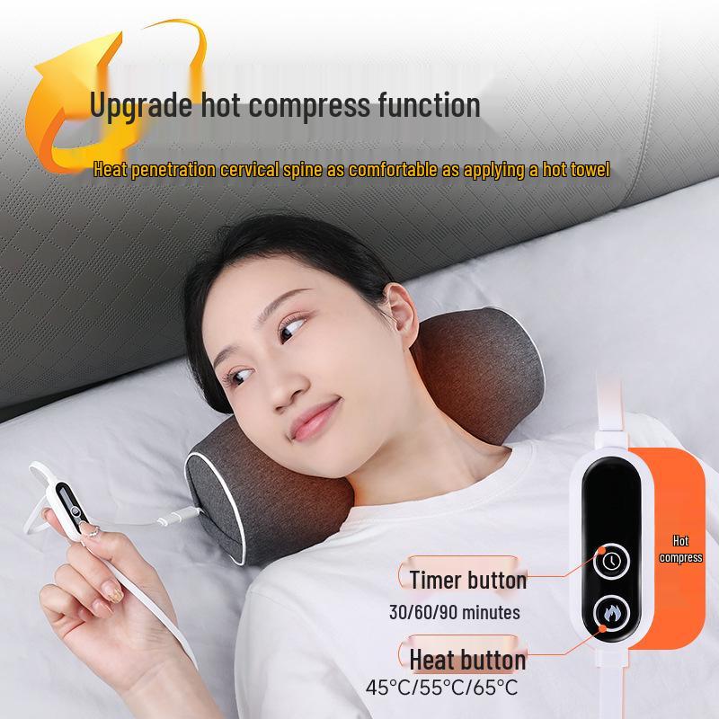 Cervical Traction Pillow with Heating, Memory Foam Core, and Neck Protection
