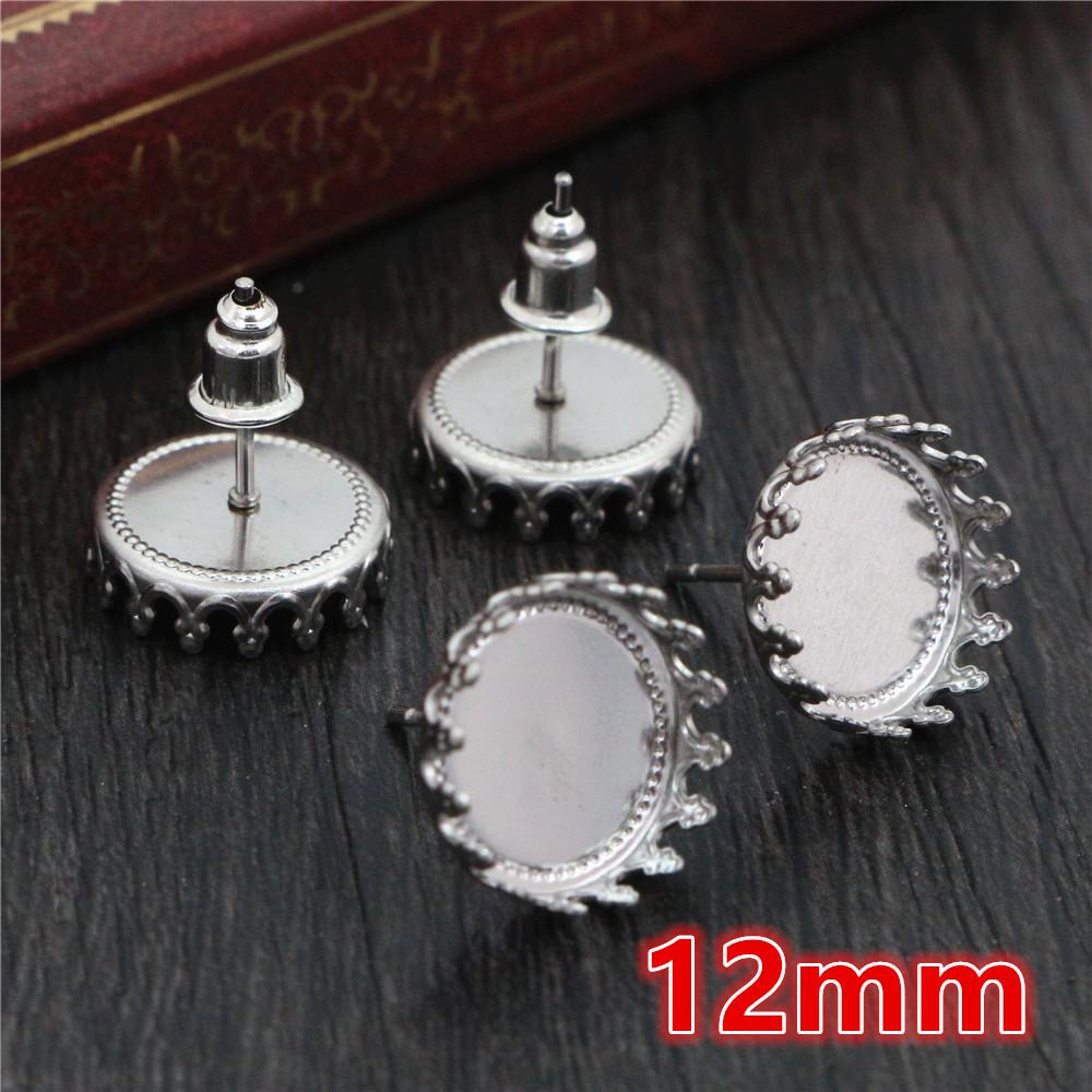 20pcs Stainless Steel 12mm 10x14mm 13x18mm 18x25mm Oval Stud Earring Cabochons Blank Base Setting Tray DIY Jewelry Accessories