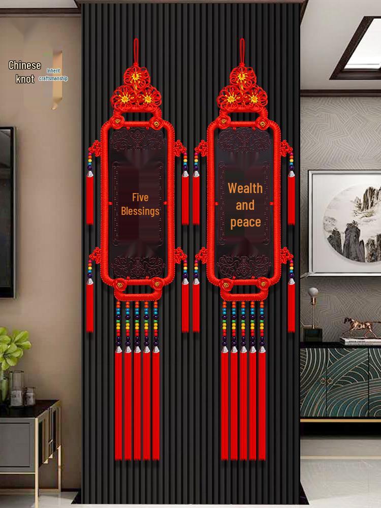 Chinese Knot Fu Character Wood Carving Pendant: New Style Large Hanging Ornament for Living Room, Entrance, or TV Wall Decor.