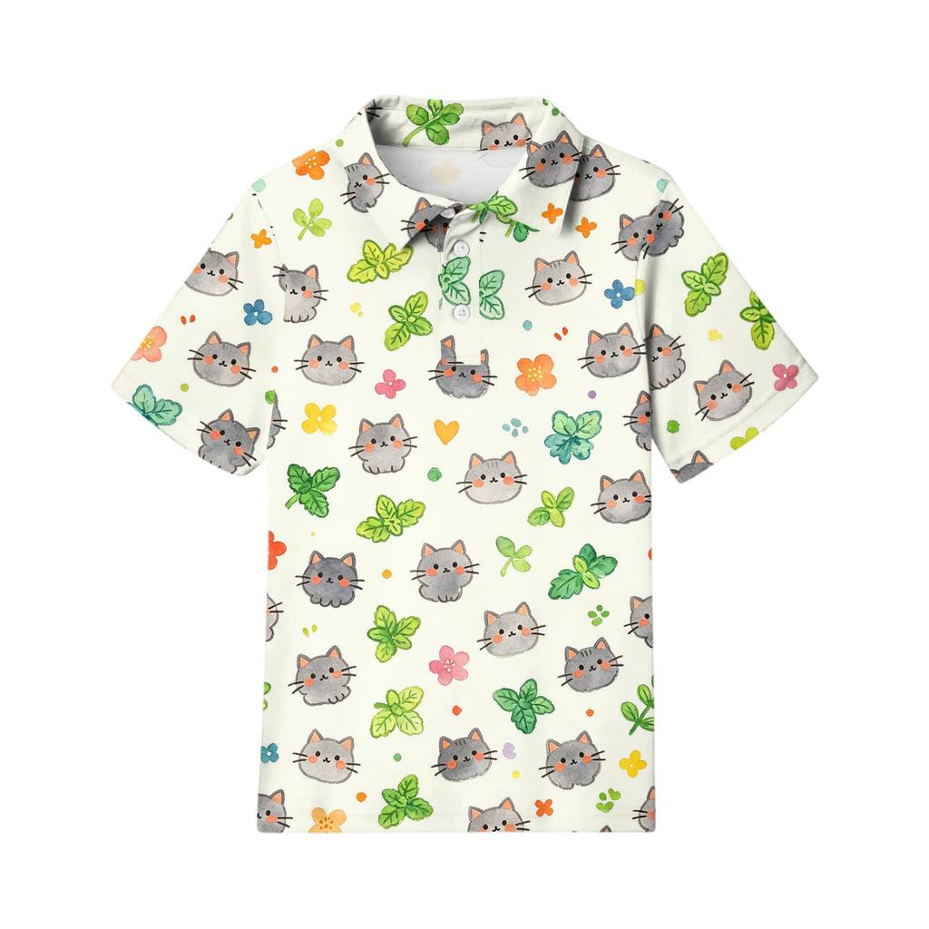 Children's Casual Short Sleeve Polo Shirt with Animal Print Lightweight Comfortable Soft Fabric Kids Summer Top