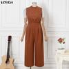 VONDA Summer Women Sleeveless Beading Casual Long Elegant Jumpsuits Overalls