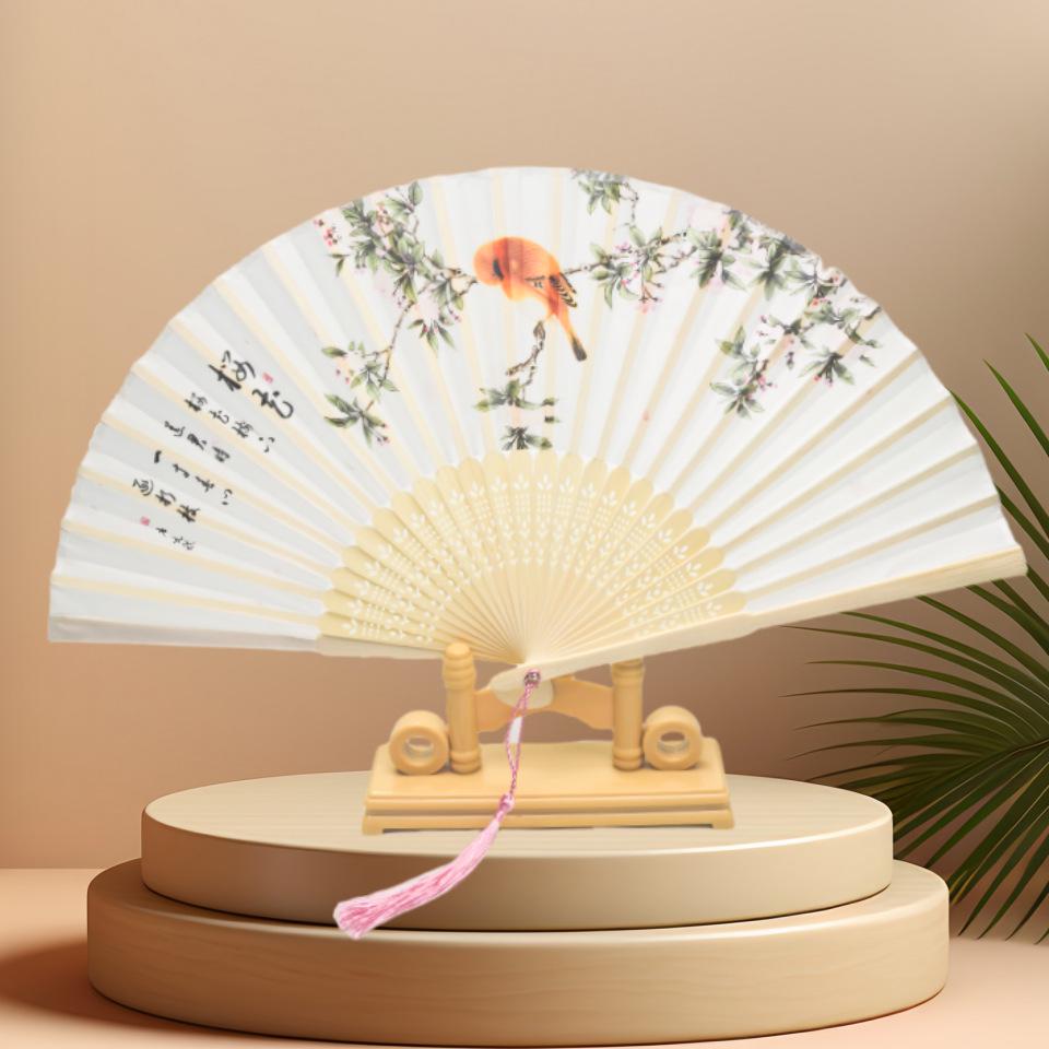 Chinese Classical Silk Folding Fan: Bamboo Hanfu Qipao Dance Accessory