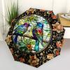 Farbe Retro Vögel Thema Automatisches Öffnen und Schließen Regenschirm - 8 Rippen, Geeignet für Freizeit und Ausgehen, Outdoor-Accessoire, Gothic-Stil