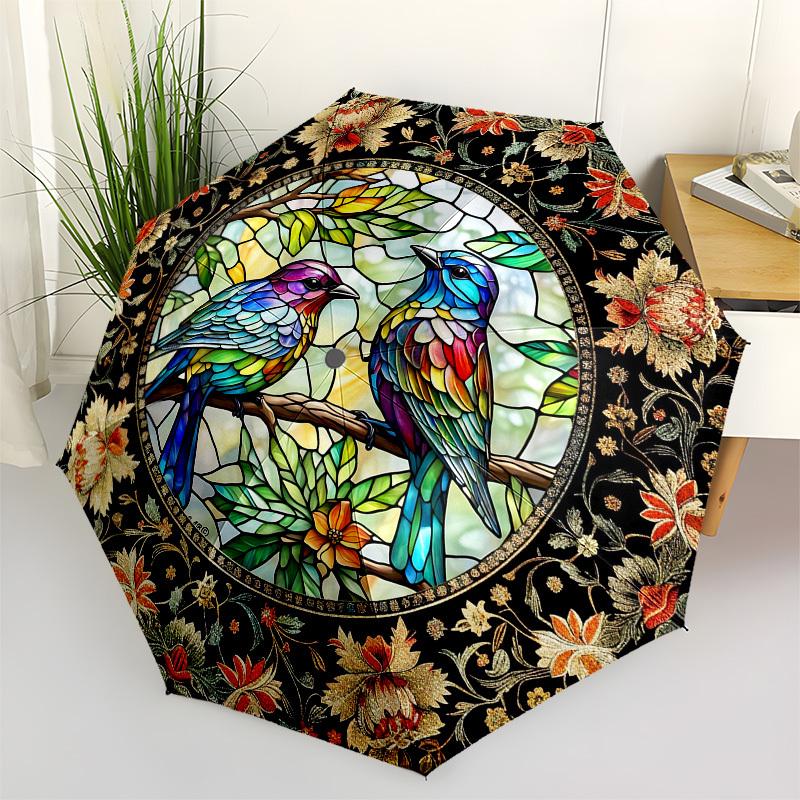 

Color Retro BirdsThemed Automatic Opening and Closing Umbrella - 8 Ribs, Suitable for Leisure and Going Out, Outdoor Accessory, Gothic Style