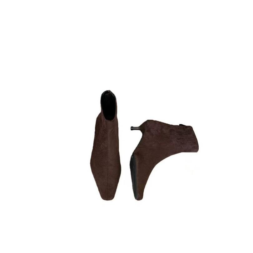 Europe, America 2025 Autumn and Winter New Simple Matte Suede Flat Socks Boots Flat Heel Thin Boots Temperament Pointed Short Boots Women