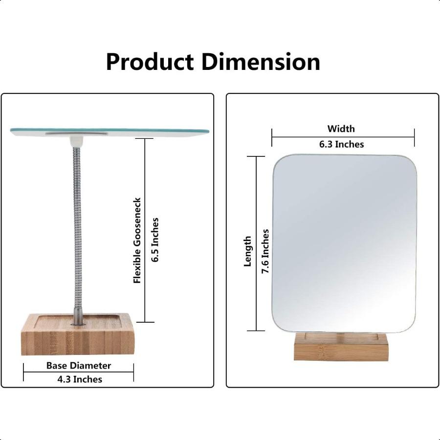 

Гибкое зеркало для макияжа с бамбуковой основой на гусиной шее, вращение на 360°, 8 больших рамочных складных портативных настольных зеркал для ванной комнаты со подставкой United States