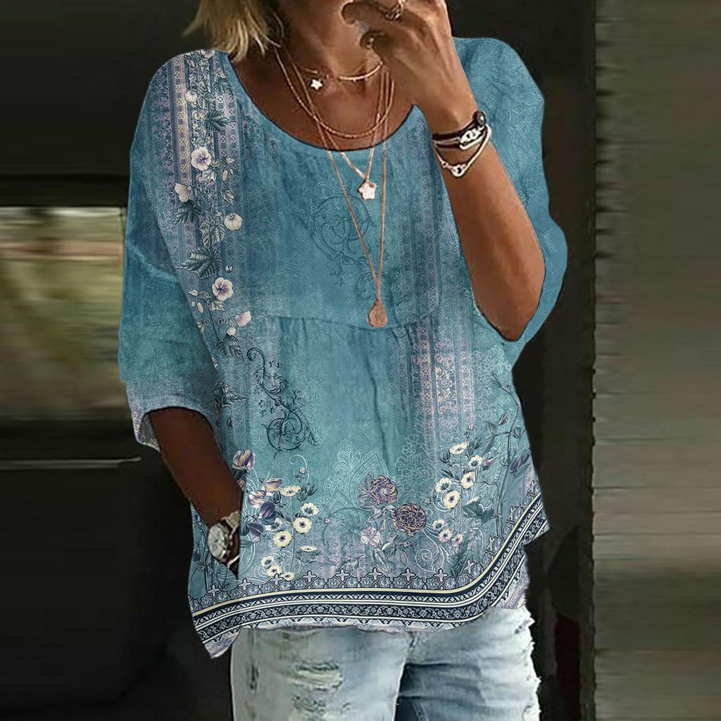 Cămăși de In pentru Femei Mânecă 3/4 cu Nasturi Gât O Topuri de Vară Elegante Casual Cămăși Drăguțe