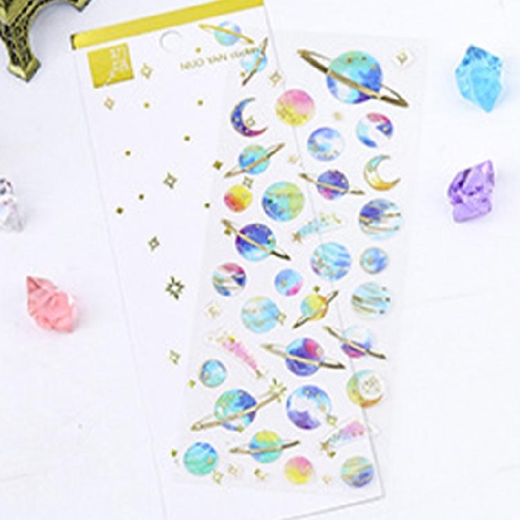 6Sheets Gold Foil Embossed Sticker Clear Cartoon PVC Resin Decorative Sticker for Journal Notebook Scrapbooking Supplies