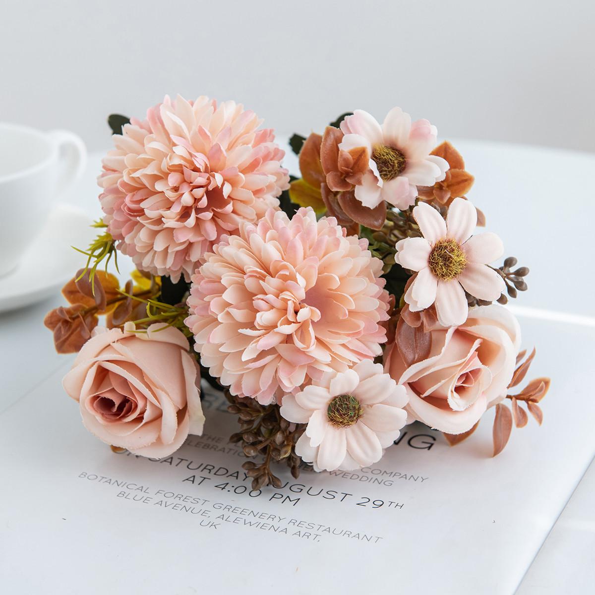 

2/4PC Silk Rose Artificial Flowers Wedding Home Room Festival Decor Wreath bridal bouquet Dining Table vase Photography DIY Gift 2 PCS