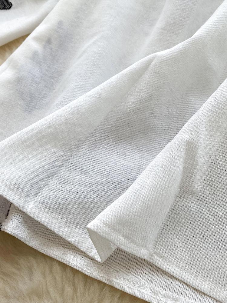 Primavera Otoño Nuevo Vintage Camisa Manga Farol Mujer Bordado Cuello Redondo Tirante Suelto Casual Blusa Top