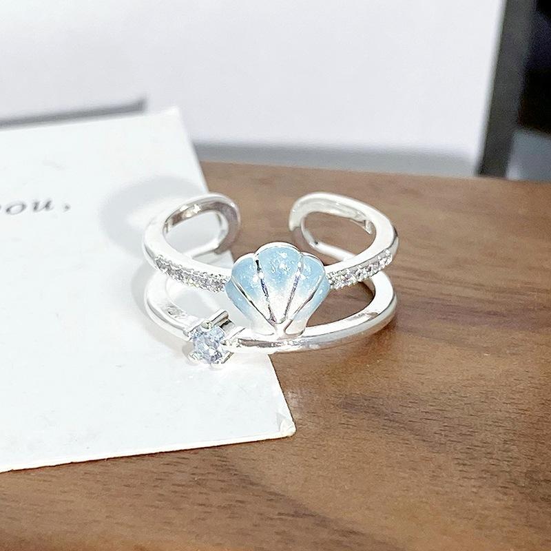 [Blue Ocean Secret Realm] Starfish Shell Enamel Oil Drip Zir*****Pening Ring Niche Light Luxury High Sense Ring