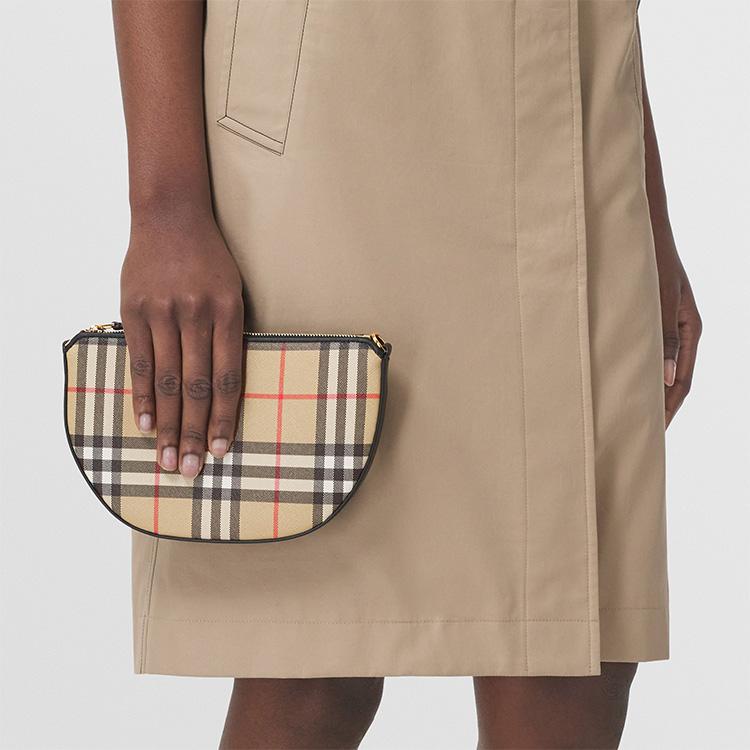 Burberry Olympia Series Vintage Check Print Cotton Blend Polyurethane Underarm Half Moon Shoulder Tote Bag Women bags Beige 80505801