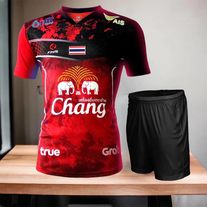 THAILAND National Football Soccer Training JERSEY CHEER Print Schnelltrocknendes Hemd V-Ausschnitt Polyester Kurzarm Uniform Elefantenlogo Sport Outdoor