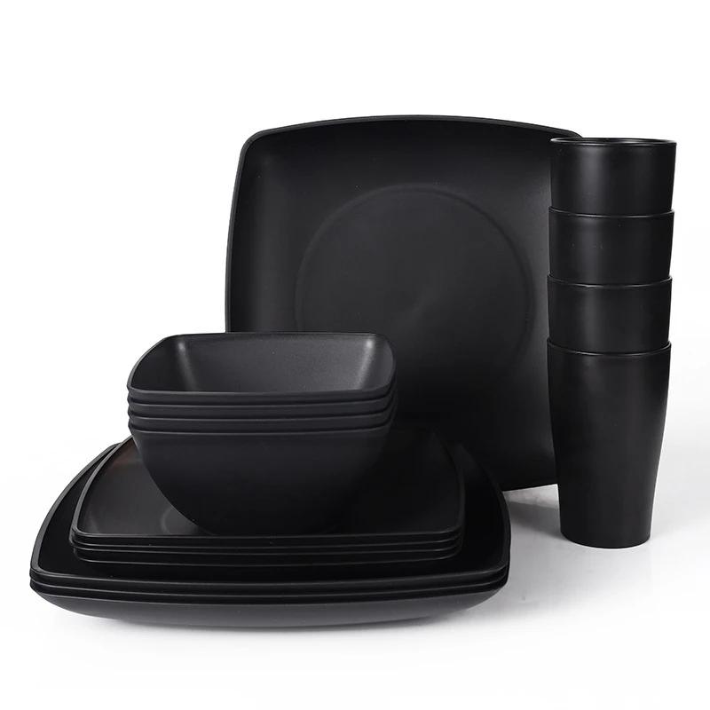 

16Pcs Natural Wheat Straw Tableware Set Dinnerware Sets Biodegradable Unbreakable Plates, Bowls, Cups Lightweight for Camping