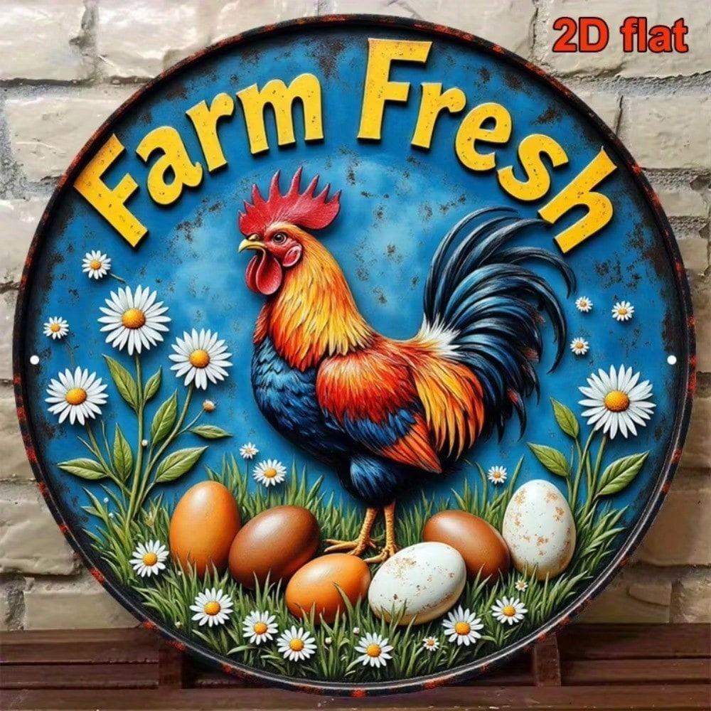 Farm Rooster Eggs Metal Wall Art Kitchen Decor Vintage Tin Sign Home Decoration
