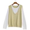Plus Size Women Fake Two Piece Round Neck Knitted Pullover Sweater