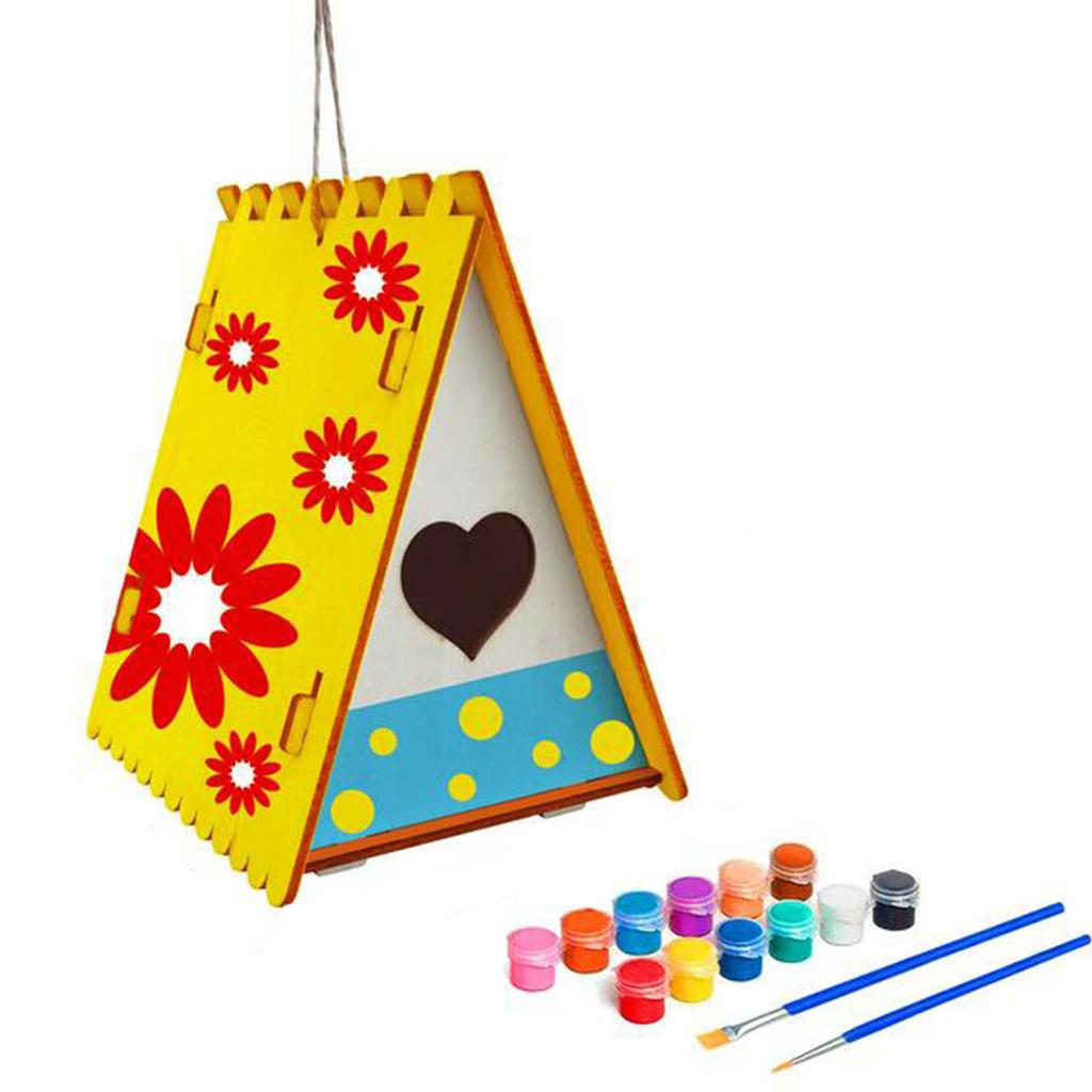 Wooden Home Decoration DIY Hand Painted Crafts Graffiti Bird House Set 30ML