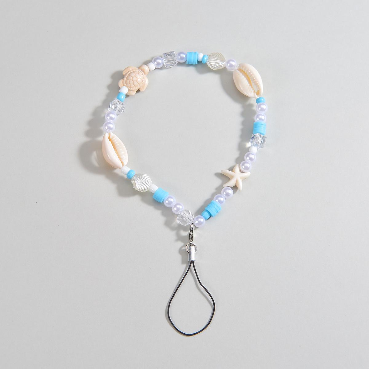 

Summer vacation style turtle shell woven beaded phone chain